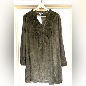 Angel Heart Boutique embroidered olive green tunic dress